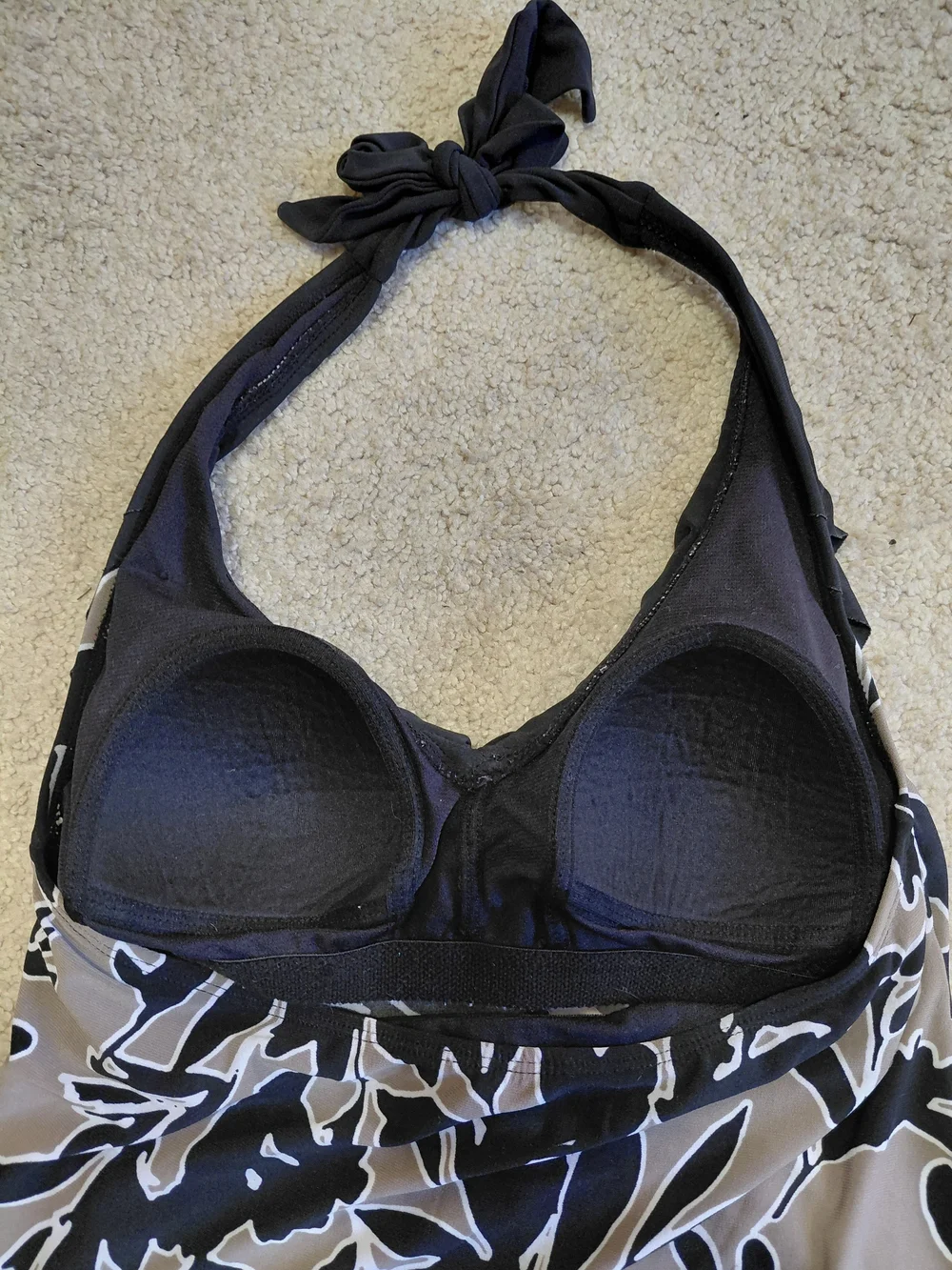 Ruffled V-Neck Floral Print Women's Swim Tank Top - Black & Taupe